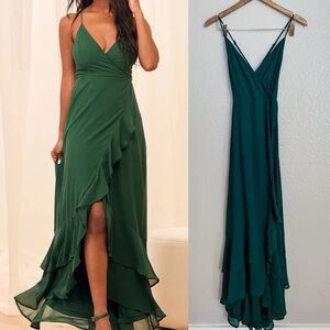 Love Forever Emerald Green Lace-Up High-Low Maxi Dress